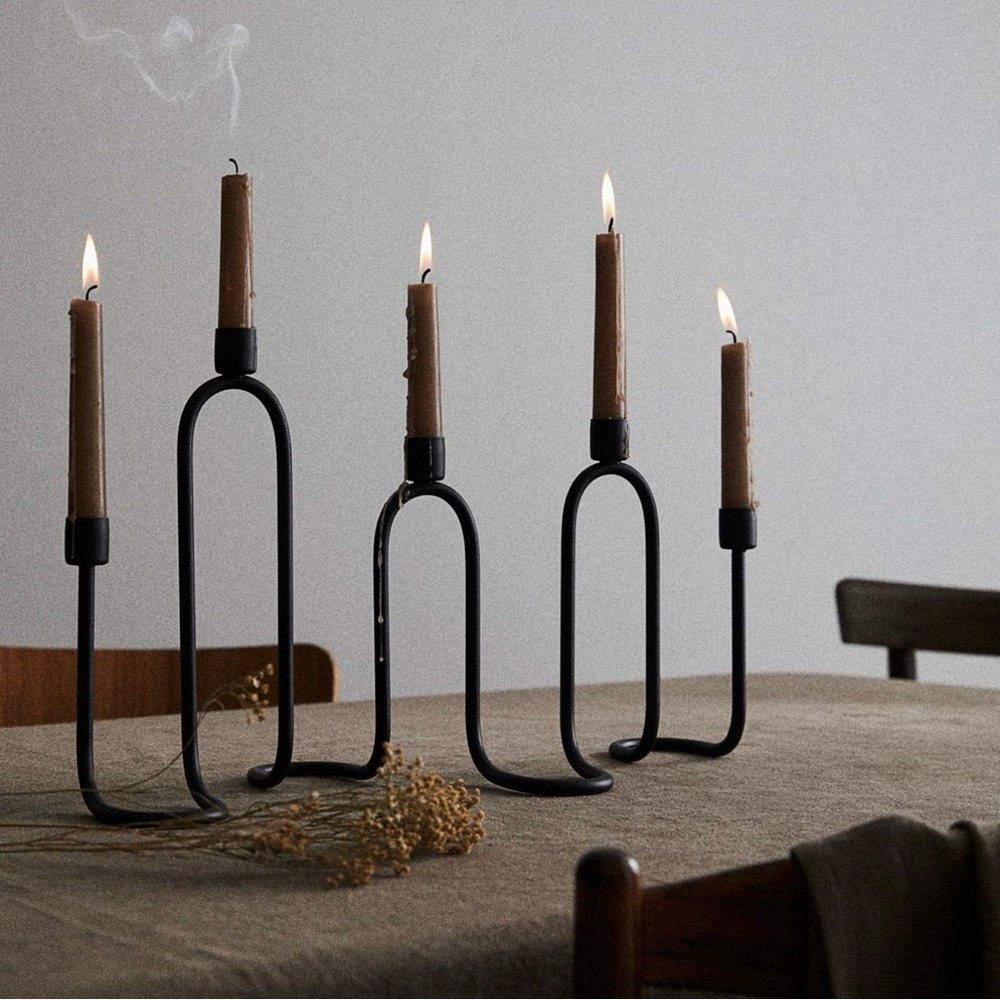 Wavy Black Metal Candle Holder Candelabra